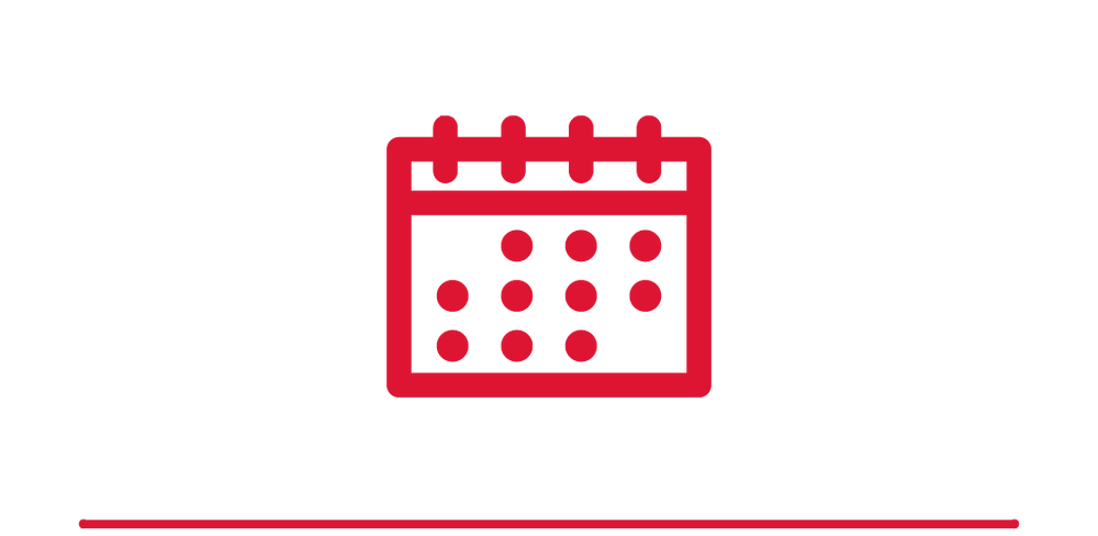 Bright red calendar outline icon. 