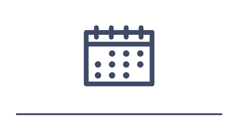 Blue calendar outline icon.